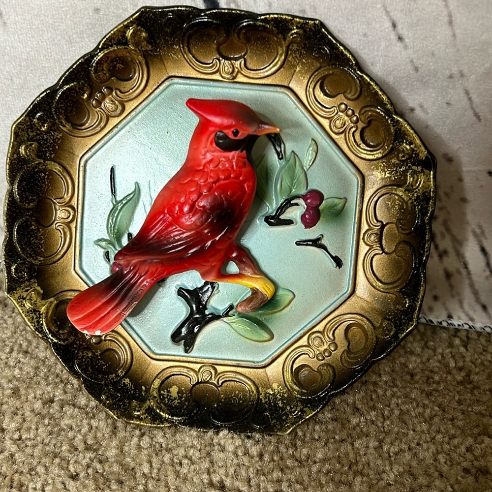 Vintage Napco Original 3D Red Cardinal Bird Plate C7195 wall decor